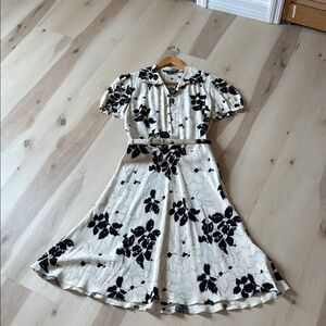 Ralph Lauren Black and White Puff Sleeve Midi Dress